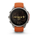 Премиальные мультиспортивные GPS часы Fenix 9 PRO - inReach, 47 mm Titanium with autumn orange/spark orange silicone band