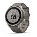 Премиальные мультиспортивные GPS часы Fenix 9 PRO - inReach, Solar, 47 mm Titanium with pebble gray/silver gray silicone band